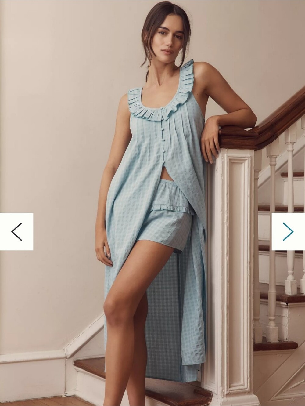 Anthropologie Teal Searsucker Sleeveless Ruffle Two Piece Pajamas Set Size XL - Picture 2 of 7